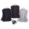 Top de punto básico cómodo para Otoño e Invierno, tacto piel, Lyocell Tencel Lana, cuello redondo, manga larga, camiseta interior