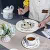 Juego de Té de la Tarde Estilo Europeo Marca D Serie Primavera Taza de Café de Porcelana Hueso Taza Doble Plato de Taza Plato de Cena Serie Mariposa Juego de Caja de Regalo