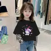 G2344# Camiseta Casual de Algodão para Meninas Falsa Duas Peças Manga Longa Nova Camisa Básica Infantil Estilo Ocidental Vestido de Outono