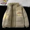 Jaqueta de Algodão Tendência Outono e Inverno Nova Veludo Cotelê Color Block Gola Alta Roupa de Casal Casaco de Algodão Quente à Prova de Vento Masculino