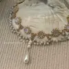 Collar de Cadena para Clavícula de Diamantes Multicapa de Alto Gama, Diseño de Nicho de Lujo Accesible para Mujer, Collar de Perlas Estilo Palacio de Cena Hecho a Mano