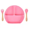 En Stock Vajilla Infantil Compartimentada Tazón de Silicona con Ventosa para Bebé Cuchara para Bebé Plato de Silicona con Popote Integrado