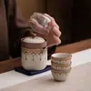 Conjunto de Chá Portátil para Viagem Estilo Tang e Song, Copo de Infusão Rápida, Um Bule, Três Xícaras, Conjunto de Chá Cerâmico para Acampamento ao Ar Livre