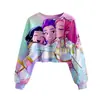 Huntrx Patrón Impreso en 3D Nuevo Estilo Transfronterizo Niñas Sudadera Corta Casual de Cuello Redondo