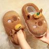 Tiktok mismo estilo invierno caqui Barra capibara pantuflas de algodón niñas cálidas felpa zapatos para casa zapatos de pareja venta al por mayor