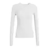 Camiseta gris para mujer, nuevo estilo 2026, adecuada para usar en capas o sola, cuello redondo, corte ajustado, favorecedora, top de manga larga para principios de otoño, camiseta básica de color liso
