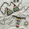 2026 Venta Caliente Transfronteriza Colaboración Estampado de Rayas Europeo y Americano Sexy Escote Halter Traje de Baño Bikini de Dos Piezas para Vacaciones en la Playa