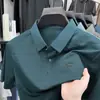 Nueva Camiseta de Manga Corta de Seda Helada para Hombre de Verano, Casual de Negocios, Elástica, Anti-Arrugas, Transpirable, Delgada, Polo Superior para Hombre