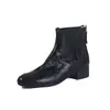 Botines Chelsea de piel de oveja estilo francés 2026 Otoño/Invierno tacón medio grueso versátiles para el trabajo punta redonda piel genuina botines cortos para mujer