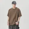 280g Verano Nuevo Camiseta de Manga Corta para Hombre Marca de Tendencia Peso Pesado Casual Versátil Media Manga Top de Calle Alto Americano Ropa para Hombre