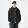 Camisa masculina de manga comprida com textura de bambu de alta qualidade, nova camisa outonal retro japonesa de corte solto plus size, jaqueta workwear