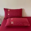 Juego de Cuatro Piezas para Boda Adorno de Encaje Bordado Funda Nórdica Roja Grande Juego de Cuatro Piezas Dote Ropa de Cama de Boda de Alta Calidad