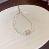 Collar de Diamante Cuadrado Rosa Flor de Cerezo Chapado en Oro Real Perla Cadena de Clavícula de Lujo Accesible Joyería de Nicho para Mujer Gama Alta