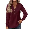 2025 Roupas Femininas de Outono e Inverno Transfronteiriças Europeias e Americanas Marca Independente Nova Camiseta Top de Manga Longa Cor Sólida Gola V com Botões
