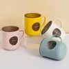 Vaso para enjuague bucal de doble capa con bloques de color para uso doméstico, vaso para cepillarse los dientes en el baño con asa, taza linda para pareja, vaso para lavarse resistente a roturas
