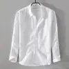 Camisa de lino para hombre, camisa casual de manga larga con cuello de solapa, color liso, tela de lino suelta y transpirable, comercio exterior al por mayor para hombres