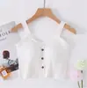 Venta al por mayor del fabricante Nueva Camisola de Algodón para Primavera y Verano con Copas, Top Corto de Tirantes Anchos Abotonado para Mujer