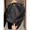Sudadera Holgada de Manga Larga Bordada con Rafia Huamian para Hombre, Suéter Holgado de Cuello Redondo de Moda, Camiseta Base