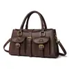 Bolsa de Mão Retrô Feminina 2026 Nova Bolsa Transversal de Grande Capacidade Couro Marrom Fivela Bolsa Boston Ombro Único Para o Trabalho