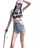 Pantalones cortos vaqueros de cintura alta estilo retro americano para mujer, verano 2024, nuevos pantalones cortos para Spice Girls, pequeños, adelgazantes, de pierna ancha, en forma de A.