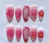 30 Peças de Unhas Postiças Wearable 3D Esculpidas em Formato de Gota d'Água Branca com Degradê Rosa, Adesivos de Unha Populares de Nicho para Comércio Exterior Transfronteiriço