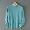 Outono e Inverno Novo Masculino 100% Lã Malha Plana Calibre 12 Gola Meia-Alta Casual Estilo Old Money Tricô Versátil Suéter