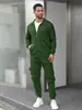 Conjunto Esportivo Casual Masculino 2025 Outono e Inverno Novo Estilo Gola Alta Manga Longa Calça Longa Conjunto de Duas Peças