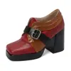 Novos Sapatos Femininos Quadrados com Fivela Color-Blocked Plataforma Sola Grossa Salto Alto Grosso 33-48 Sapatos de Exportação Amazon