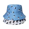 Sombrero de pescador de moda para hombre europeo y americano, sombrero de cuenca para primavera y verano, sombrero para el sol para exteriores en la calle, sombrero de pescador de doble cara con estampado de Tai Chi y chismes, hip hop