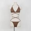 Texted Dark Pattern Strap Super Sexy Three-point Bikini Maiô Feminino Verão Europeu e Americano ins Internet Celebridade Maiô Hot Spring