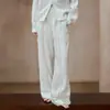 Pantalones Casuales de Mezcla de Lino con Encaje Calado Transfronterizos para Mujer, Corte Holgado, Pantalones Largos Versátiles de Otoño con Cordón, Pantalones de Estilo Perezoso