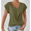 Bestseller transfronterizo de Amazon: Camiseta de color liso con cuello en V, elegante top de manga corta, ropa de mujer para primavera/verano, transfronterizo de Amazon