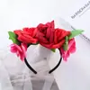 Nova tiara de cabelo com flores de rosa e folhas, acessórios para fotos, atacado de fábrica, laço