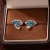Pendientes de cristal con forma de hoja de ginkgo y diamantes de aguja plateada, pendientes de moda simples con temperamento, pendientes Joker, pendientes de lujo ligero de alta gama, venta al por mayor