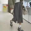 Saia Dividida de Malha Cinza Outono e Inverno Design Sense Niche Elegante Saia Linha A Saia De Quadril Reto De Comprimento Médio