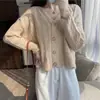 Suéter de otoño para mujer con un diseño elegante y original, cuello en V, largo corto, top de manga larga, cárdigan de punto versátil, chaqueta holgada estilo boyfriend