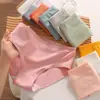 Ropa interior de algodón para mujer, de algodón blanco, de cintura alta, para estudiantes de secundaria, de color caramelo, de color liso, para mujer