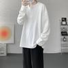 Camiseta de Manga Larga con Textura de Marca de Moda para Hombre, Camisa Henley de Cuello Redondo Estilo Americano de Corte Holgado para Primavera y Otoño