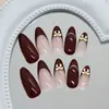 Diseño de Moño Estilo Francés Rayas Rojas y Doradas Retro, Elegante y Realza el Cutis, Estilo Europeo y Americano, Uñas Portátiles Desmontables, 24 Piezas