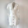 Vestido Saia Curta Branco Elegante de Malha para o Dia a Dia com Cintura Alta Justo Manga Curta Verão Bodycon com Design Vazado