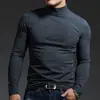 Camiseta de manga longa Jingtao com gola alta parcial para outono e primavera, roupa íntima elástica, top masculino moderno, gola média, camiseta de algodão
