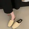 Estilo Garota da Floresta Chinelos Frescos de Primavera Meia-Calça Chinelos Fechados Respiráveis Retrô para Mulheres, Chinelos Planos de Bico Quadrado, Chinelos Tecidos, Tamanho Grande