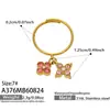 Dulce Anillo Abierto con Dedo Índice y Colgante de Flor de Cuatro Pétalos en Bloques de Color Acero Inoxidable Chapado en Oro de 18K Estilo Macarrón Joyería para Mujeres