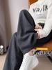 Calça de Lã Feminina Cinza Escuro Forrada com Fleece para Outono e Inverno, Perna Reta, Padrão Espinha de Peixe, Cintura Alta, Caimento Fluido, Perna Reta Estreita Calça Larga 7705