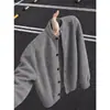 Chamarra suéter de punto cleanfit gris claro para hombre, otoño, casual y elegante, cárdigan de botones, cuello redondo, estilo vintage