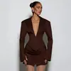 Vestido Blazer Elegante de Cor Sólida com Decote em V Profundo e Cintura Marcada, Estilo Europeu e Americano, Roupas Femininas Outono e Inverno 2025, Transfronteiriço