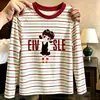 Camiseta de manga larga a rayas de algodón puro para niña, nueva camiseta versátil informal de bloques de color para primavera y otoño de 2026, camiseta básica para niños