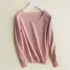 Suéter de malha fashion sem costura de peça única com decote em V para mulheres, suéter casual versátil multicolorido de manga longa para outono e inverno
