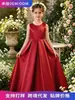Vestido formal de satén para niña con falda larga y dobladillo amplio, lazo en la espalda, adecuado para damitas de honor, bodas, recitales de piano, vestido de princesa