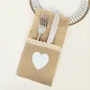 Bolsa para cubiertos de fiesta navideña hecha de yute y arpillera con ribete de encaje, estilo básico para fiesta, boda y vajilla festiva